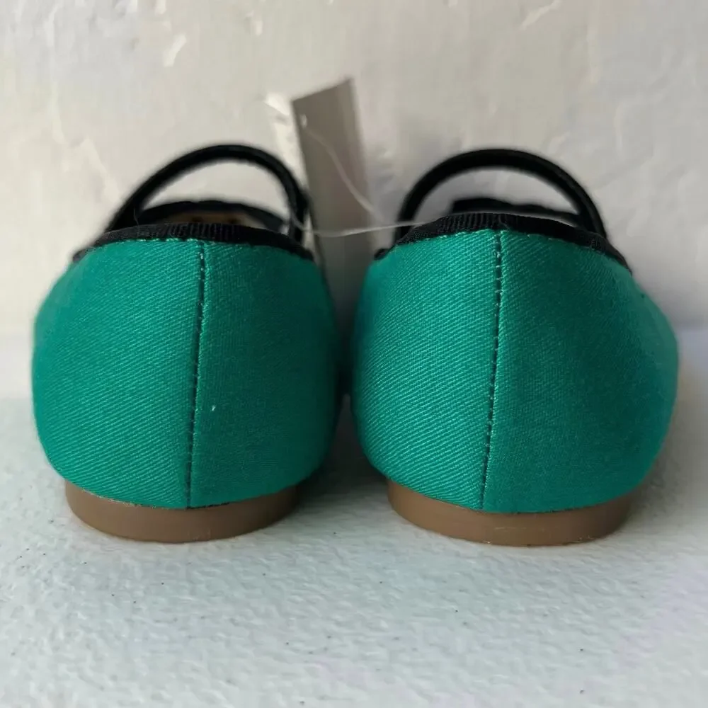 Janie and Jack Mary Jane Ballet Flats Little Girls Size 4 Green Black Bow NEW
